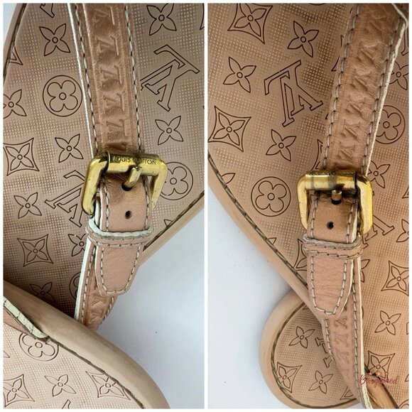 Auth Louis Vuitton Pink/Beige Monogram Embossed Rubber Flip Flop Sandals 40/10 - Picture 2 of 10